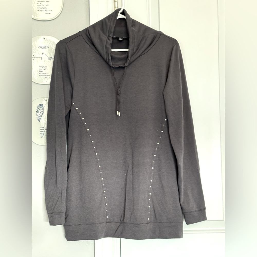Gray Hooded Sweatshirt with Stud Accents